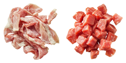 Raw chicken and beef pieces isolated on transparency background