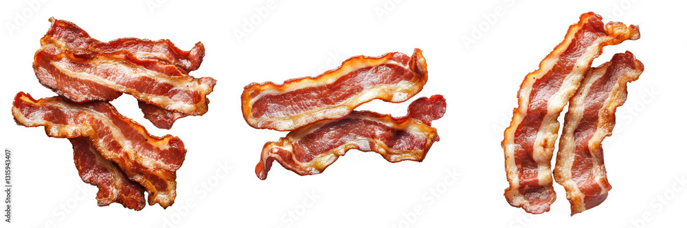 Poster Crispy bacon slices isolated on transparency background