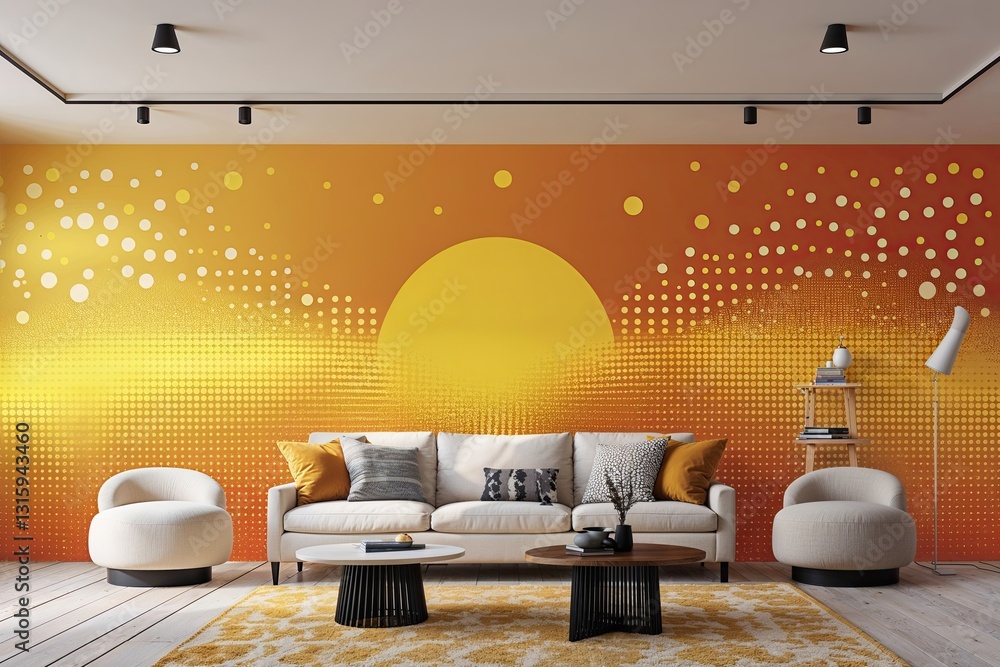Poster creative yellow gradient background with polka dot pattern design