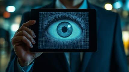 Digital eye surveillance tablet screen technology AI generated
