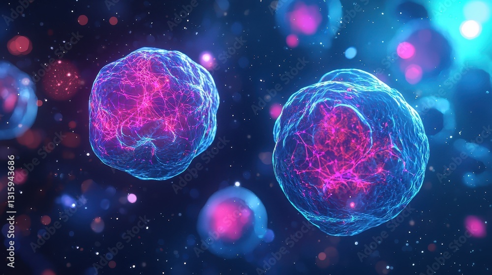 Poster abstract representation of colorful cells on a dark background