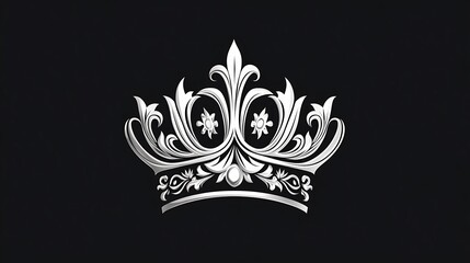 Elegant Silver Crown: A Digital Illustration on Black Background AI Generated