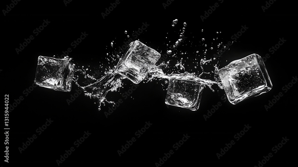 Aufkleber dynamic ice cubes splashing on black background