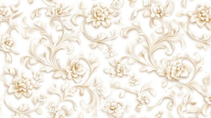 Elegant Cream Floral Pattern on White Background
