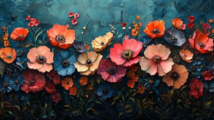 Fototapeta premium Vibrant Floral Arrangement with Multicolored Flowers on Textured Background in Artistic Style