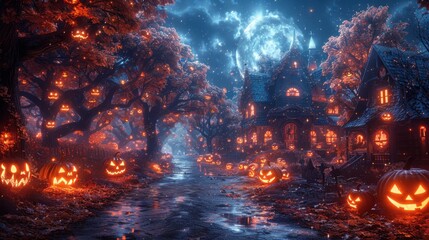 Enchanted Halloween Village at Night