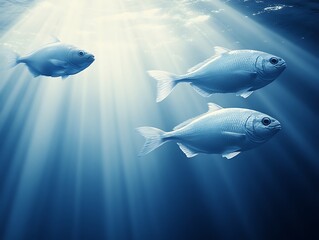 Fototapeta premium Sunlit Fish School Underwater Ocean