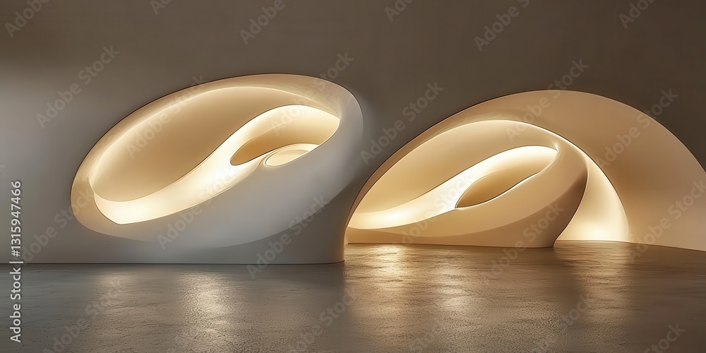 Poster modern architecture with smooth curves and ambient lighting design