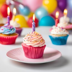Birthday cupcake candle frosting sprinkles sweet fun party plate flame