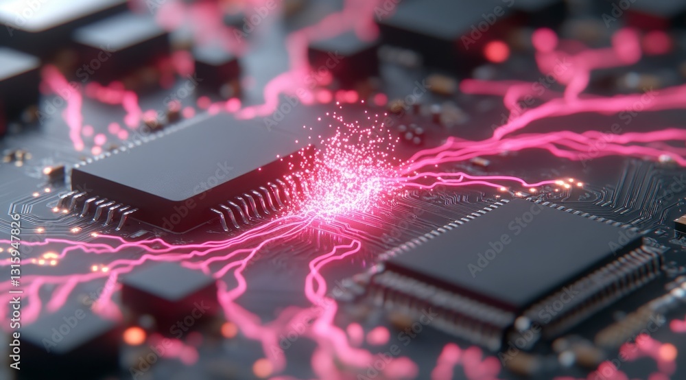 Poster high resolution circuit board pink energy stream technology data flow digital microch