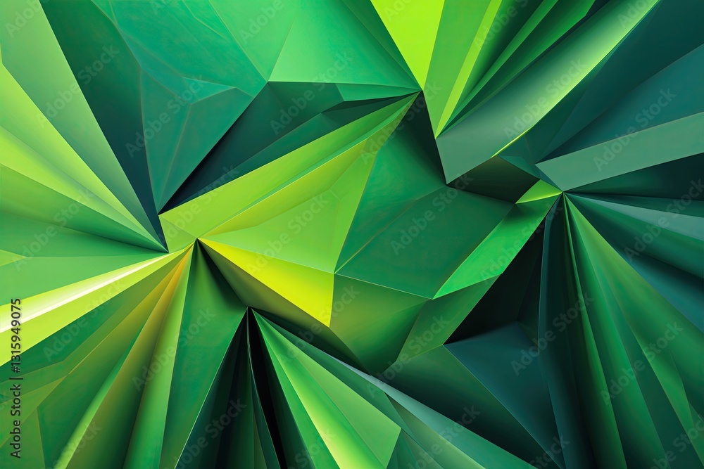 Poster sleek green gradient polygon abstract with striped geometric patterns
