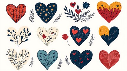 Charming Hand-Drawn Hearts with Floral Accents: A Whimsical Illustration Collection AI Generated