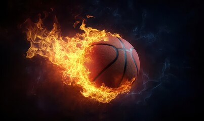 Fototapeta premium Fiery Basketball in Motion Against Dark Background