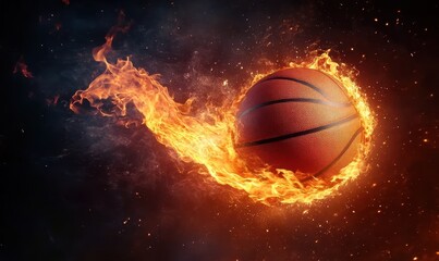Fototapeta premium Fiery Basketball in Motion Against Dark Starry Background