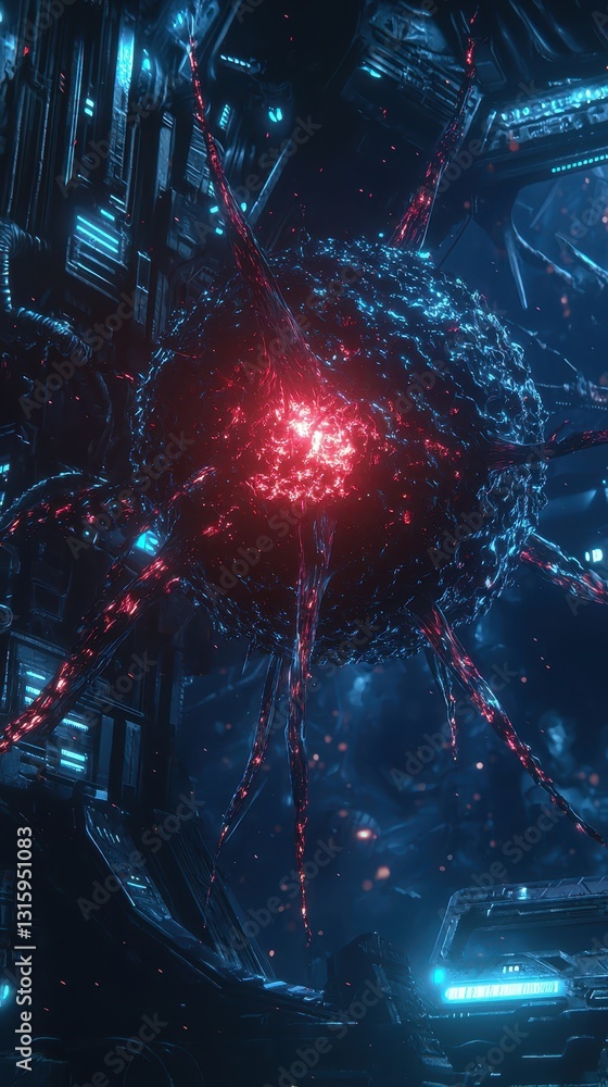 Poster abstract cosmic entity with glowing red core and dark tendrils