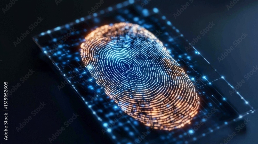 Poster futuristic fingerprint scan biometric security ai digital identity