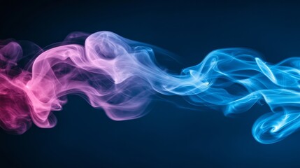 Obraz premium Swirls of blue and pink smoke dance vibrantly against a dark canvas, crafting a mesmerizing abstract scene