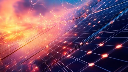 Obraz premium Captivating view of solar panels against a stunning sunset, showcasing advanced technology and energy transformation in a modern landscape rich in innovation.