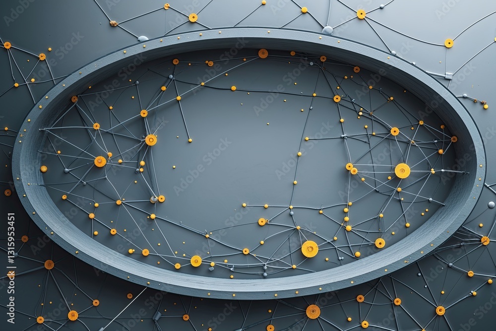 Poster gray elliptical background with connected dots and lines for technology and science innovation