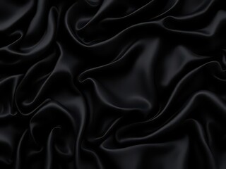 Obraz premium A close-up of elegant black satin fabric with soft folds and wrinkles, ideal for fashion, luxury, or interior design projects.