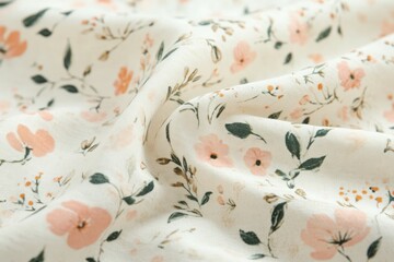 Peach floral fabric texture; close-up; soft folds; textile background; design resource