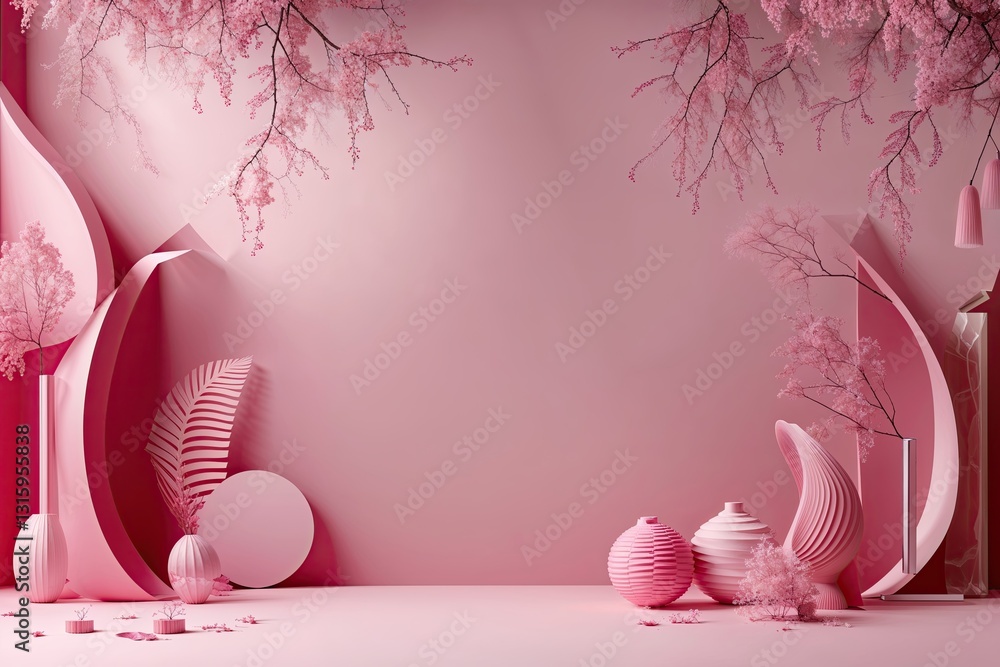 Poster serene 3d pink backdrop with open area for creative paper layer design