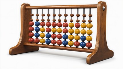 Wooden abacus counting beads on white