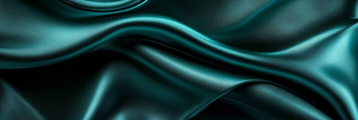 Fototapeta premium An intimate look at lavish, dark teal satin fabric, revealing its smooth surface and stylish fall