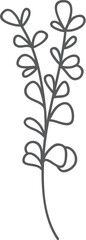 Simple gray floral stem design, isolated, white background, for decor