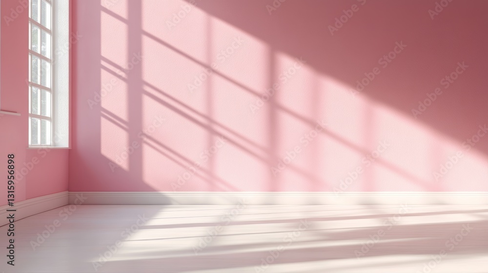 Poster a gentle pink canvas with light rays filtering through, casting shadows that foster a calm and tranq
