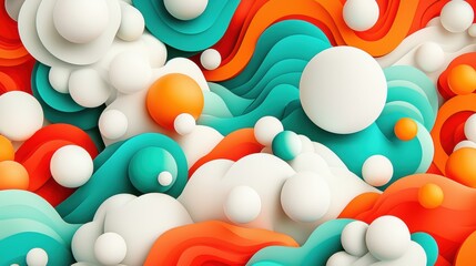 Abstract Composition of Colorful Shapes and Waves in 3D Design