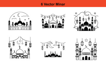 Naklejka premium Mosque Silhouettes, Islamic Mosque Silhouette Vector Pack