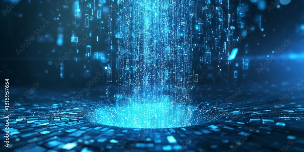 Poster a blue and white image of a computer chip with a hole in the middle. the image is abstract and has a