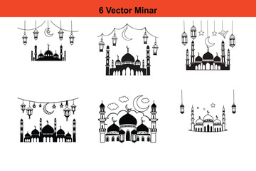 Naklejka premium Mosque Silhouettes, Islamic Mosque Silhouette Vector Pack