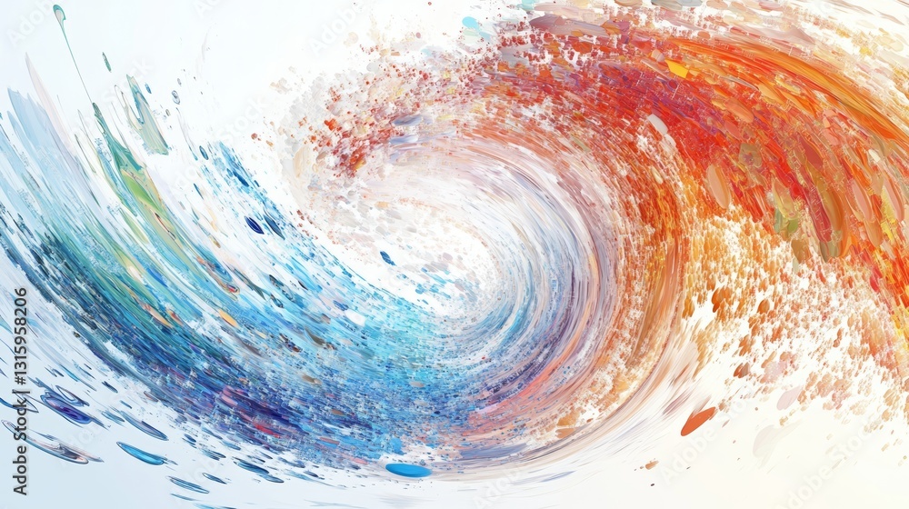 Poster colorful abstract swirl in blue and orange tones creates a dynamic and fluid visual effect, perfect 