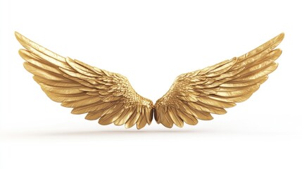 Pair of golden angel wings, studio shot, artistic background, digital illustration, poster