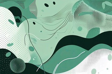 Unique Halftone Background with Mint Green Speckles and Wavy Lines in Quirky Abstract Style