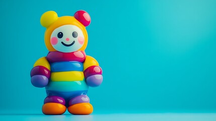 Obraz premium Colorful toy bear on blue background.