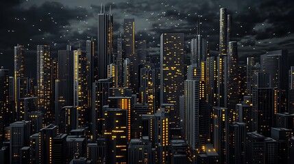 Nightfall Metropolis: A 3D Render of a Futuristic Cityscape AI Generated