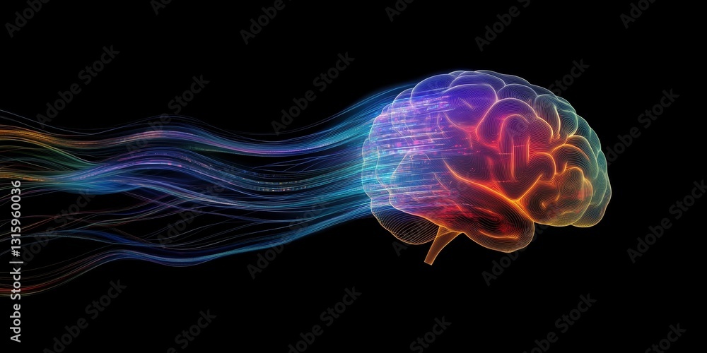 Aufkleber colorful abstract brain with light trails and data visualization effects