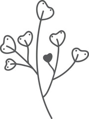 Simple grey plant illustration, heart-shaped leaves, white background, design element