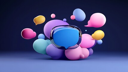 Vibrant 3D Render of a Speech Bubble Amidst Colorful, Floating Spheres AI Generated