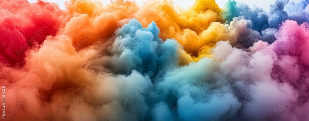 Poster a dynamic array of colorful clouds features tones of blue, pink, and orange, forming a surreal and e