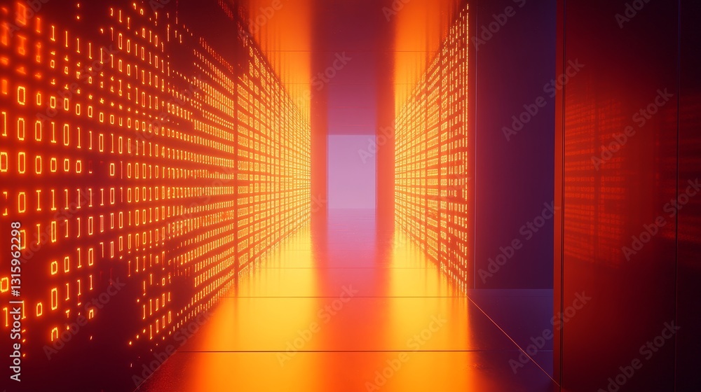 Aufkleber futuristic digital corridor with binary code and glowing lights