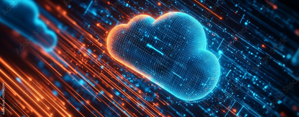 Poster a vivid digital image of colorful clouds and lines, symbolizing cloud technology and data transfer w