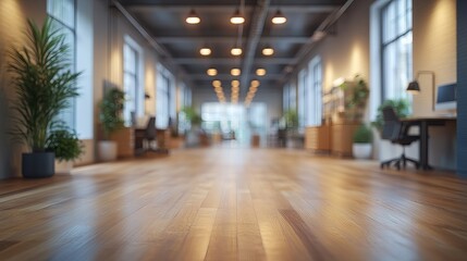 Naklejka premium Blurred focus of white open office interior with spacious layout, minimalist design, and serene background for modern corporate and creative digital presentations