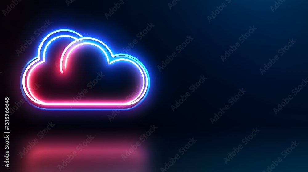 Aufkleber neon cloud computing symbol: digital technology and data storage