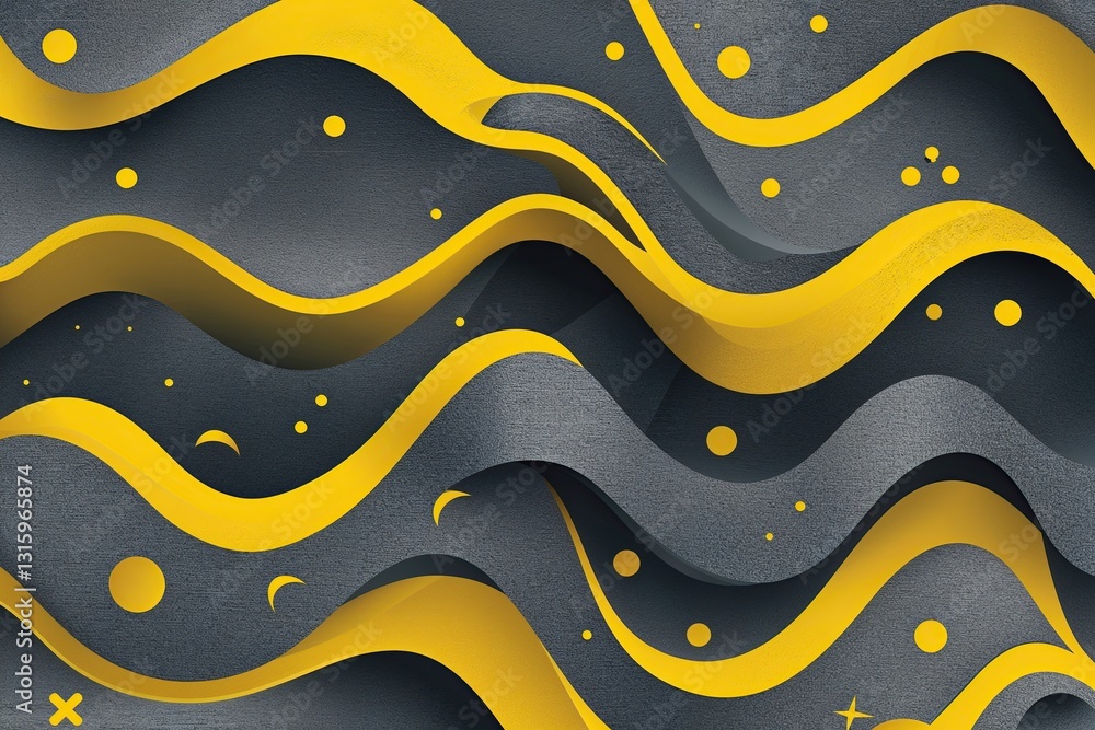 Poster vibrant yellow wave pattern with grey texture and engaging visual composition
