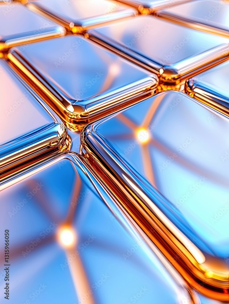 Poster abstract close-up view of shiny metallic surface with reflective patterns, creating a modern and dyn
