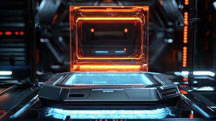 Futuristic Technology Display with Neon Lights in High-Tech Environment
